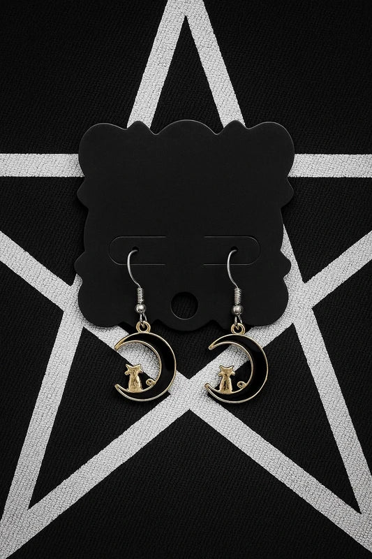 Cat on Moon Earrings